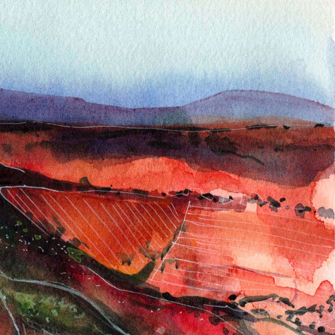 Watercolour art print of an Australian Landscape - Desert Flow, hand-painted by Laura Hamzic.