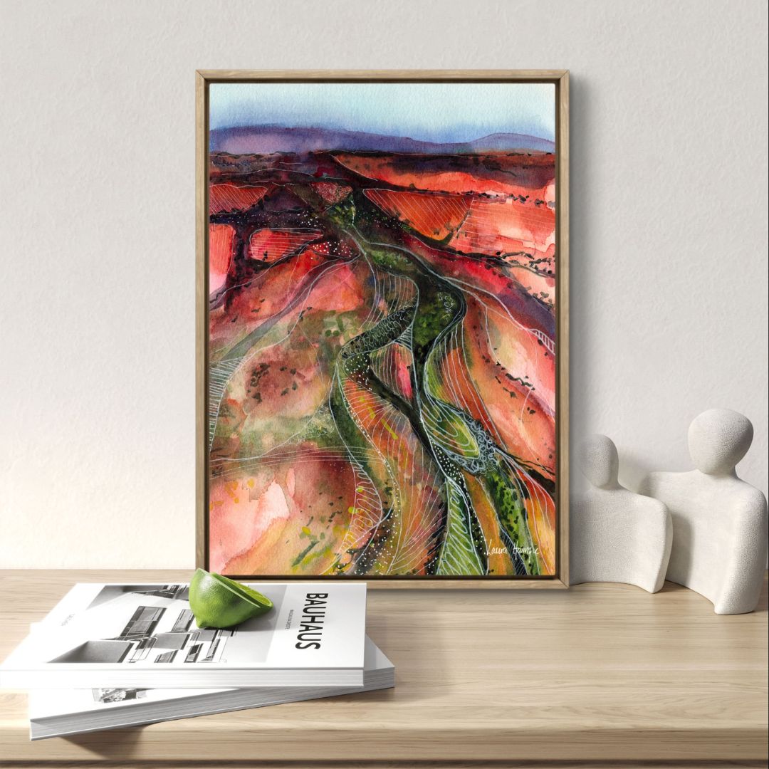 Watercolour art print of an Australian Landscape - Desert Flow, hand-painted by Laura Hamzic.