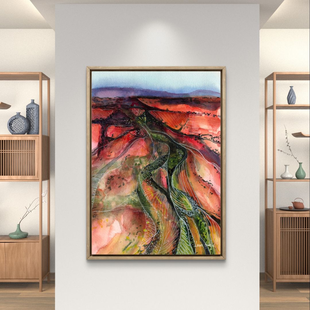 Watercolour art print of an Australian Landscape - Desert Flow, hand-painted by Laura Hamzic.