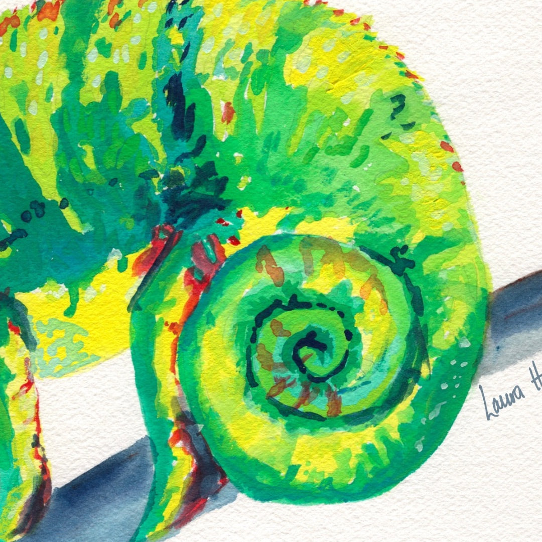 Watercolour art print of a Chameleon, hand-painted by Laura Hamzic.