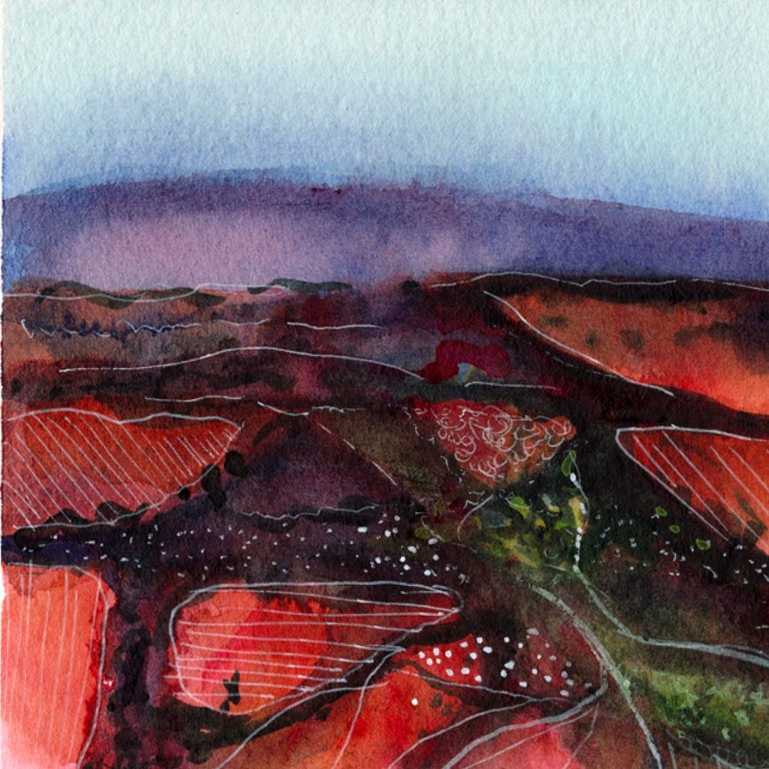 Watercolour art print of an Australian Landscape - Desert Flow, hand-painted by Laura Hamzic.