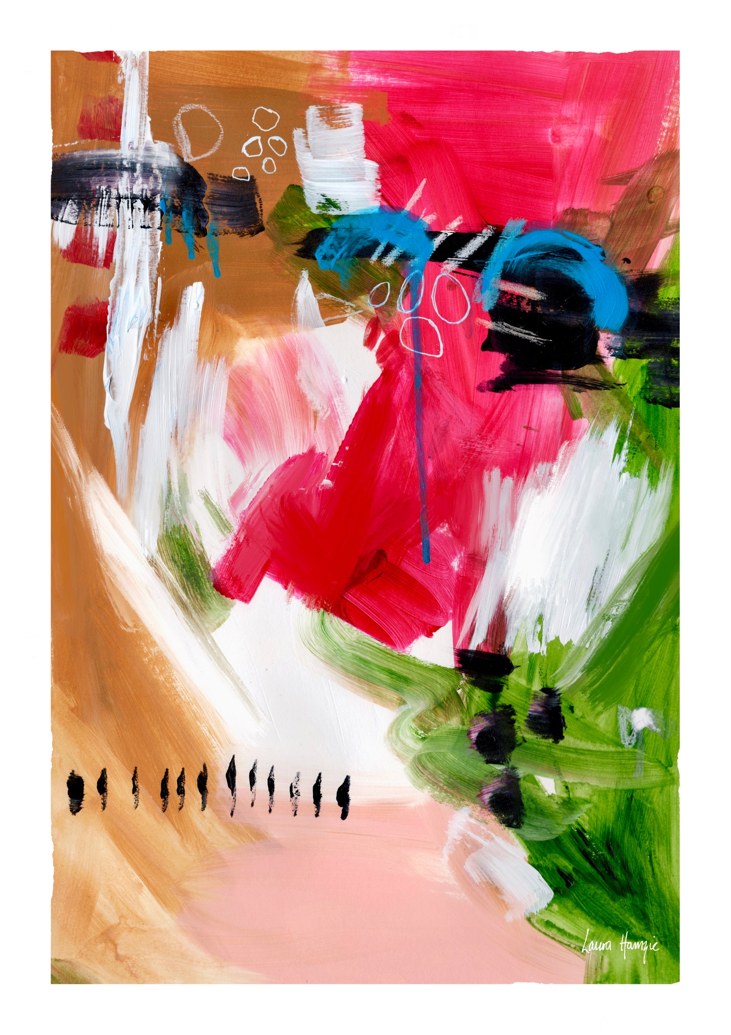 Acrylic Abstract painting using bold colours and painterly brushstrokes - by Laura Hamzic Australian Artist