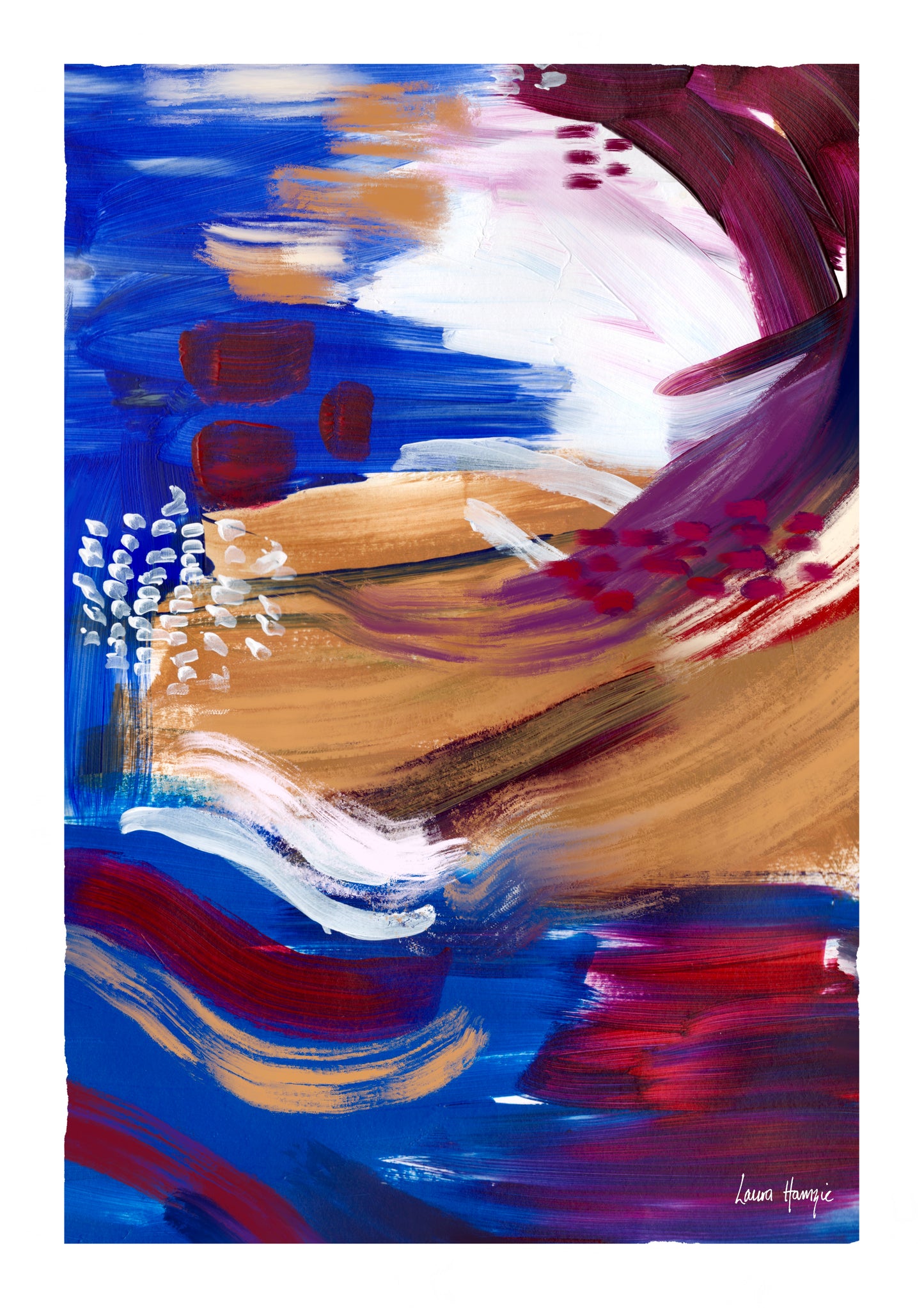 Acrylic Abstract painting using bold colours and painterly brushstrokes - by Laura Hamzic Australian Artist