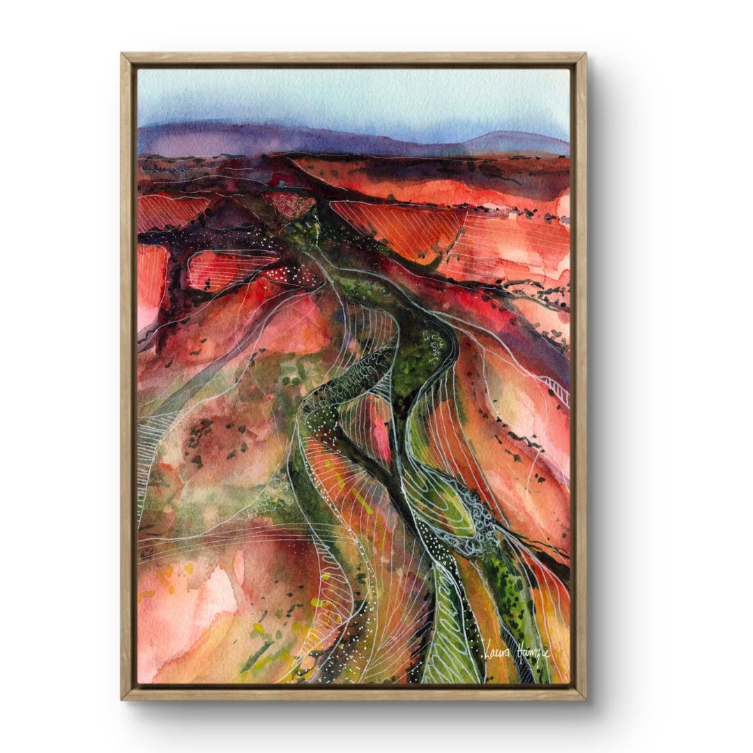 Watercolour art print of an Australian Landscape - Desert Flow, hand-painted by Laura Hamzic.