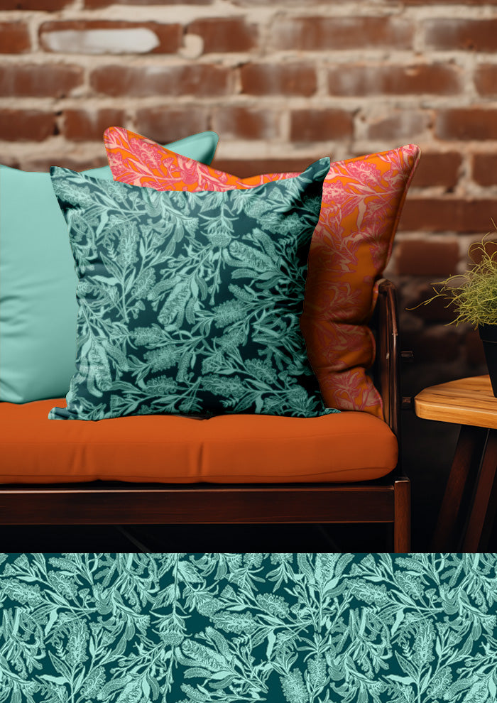 Bush Blooms - Teal on Green