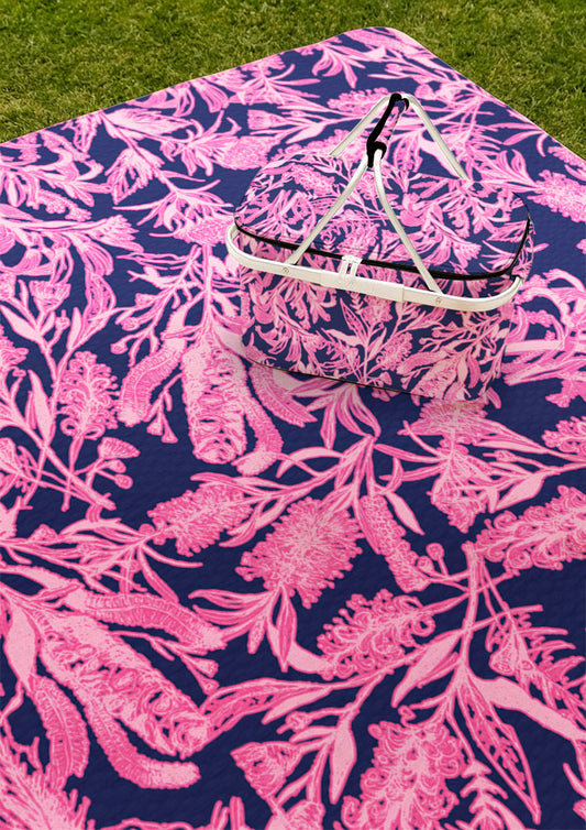 Bush Blooms - Pink on Navy
