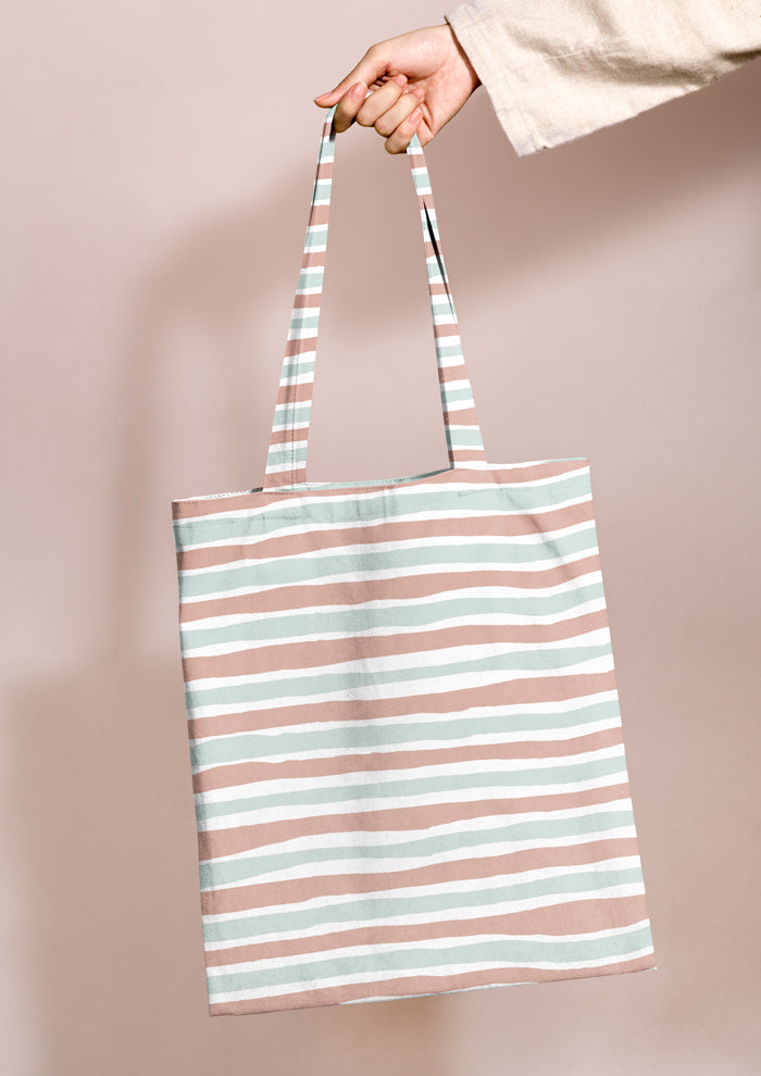 Tote bag design featuring Bush Blush Stripe, hand-painted pastel lines with a relaxed, natural feel.