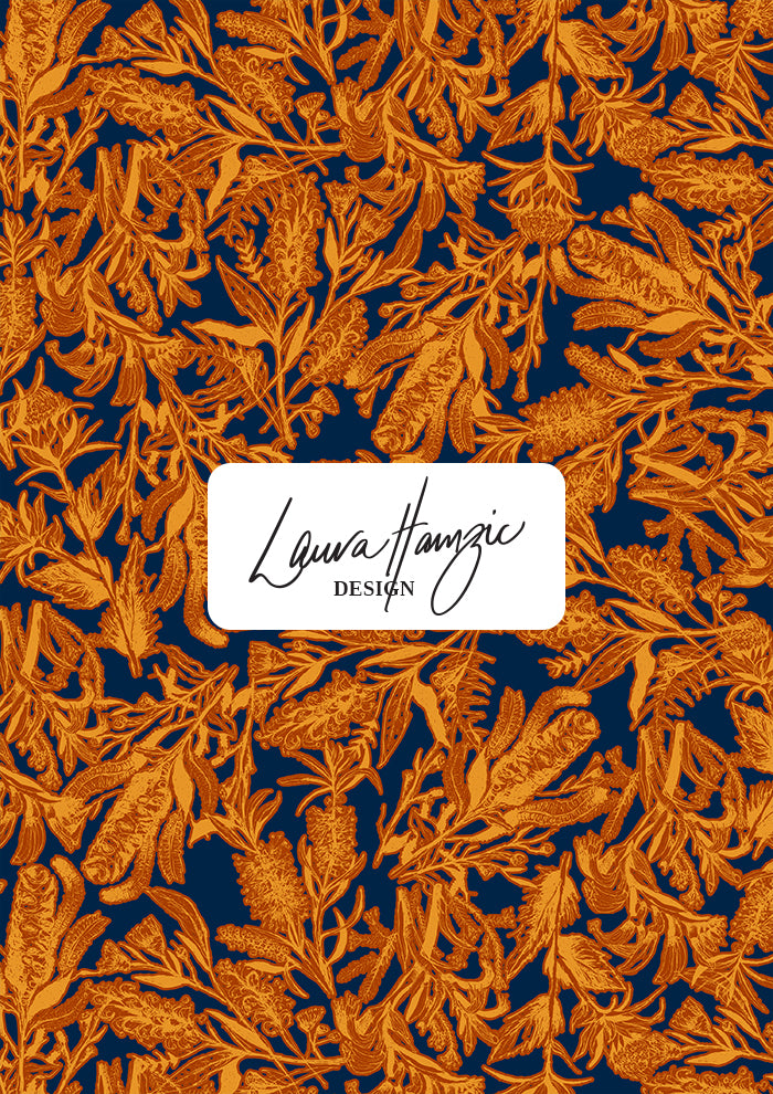 Bush Blooms - Orange on Navy