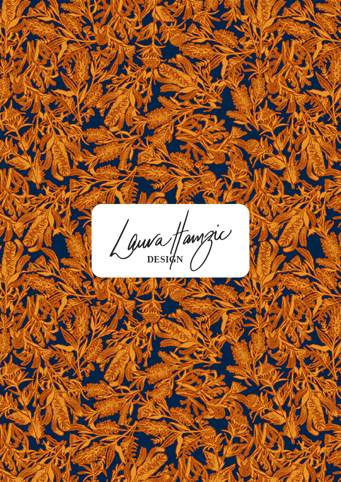 Bush Blooms - Orange on Navy