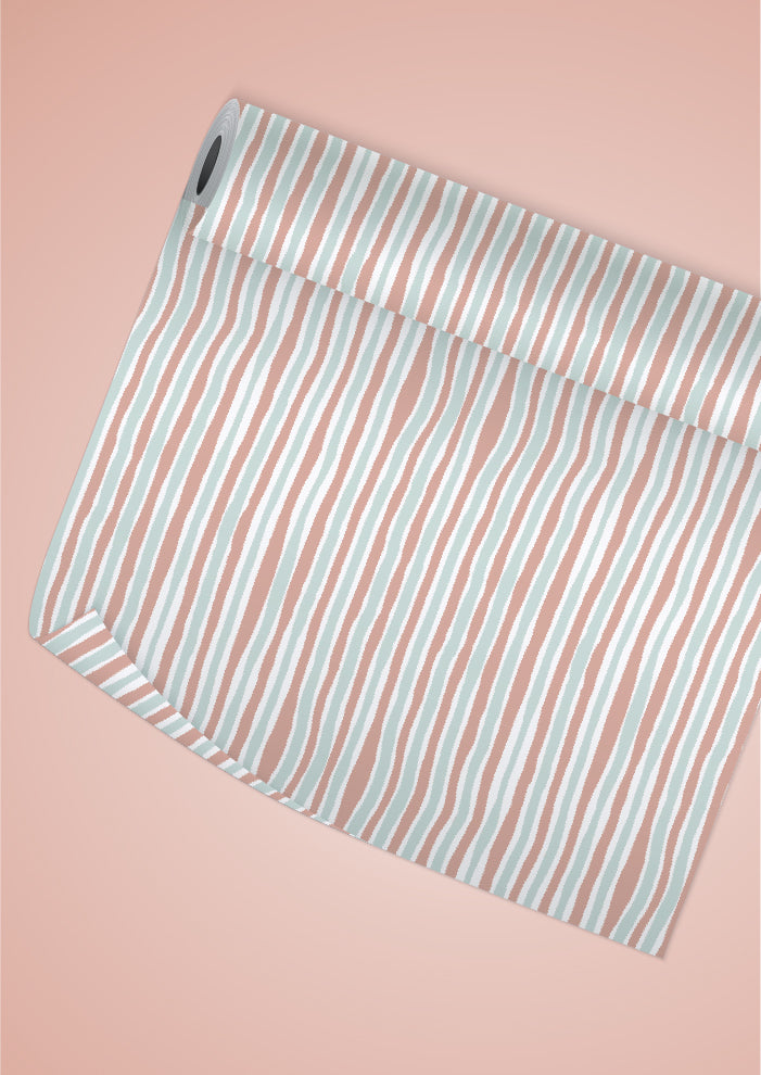 Wrapping paper design featuring Bush Blush Stripe, hand-painted pastel lines with a relaxed, natural feel.