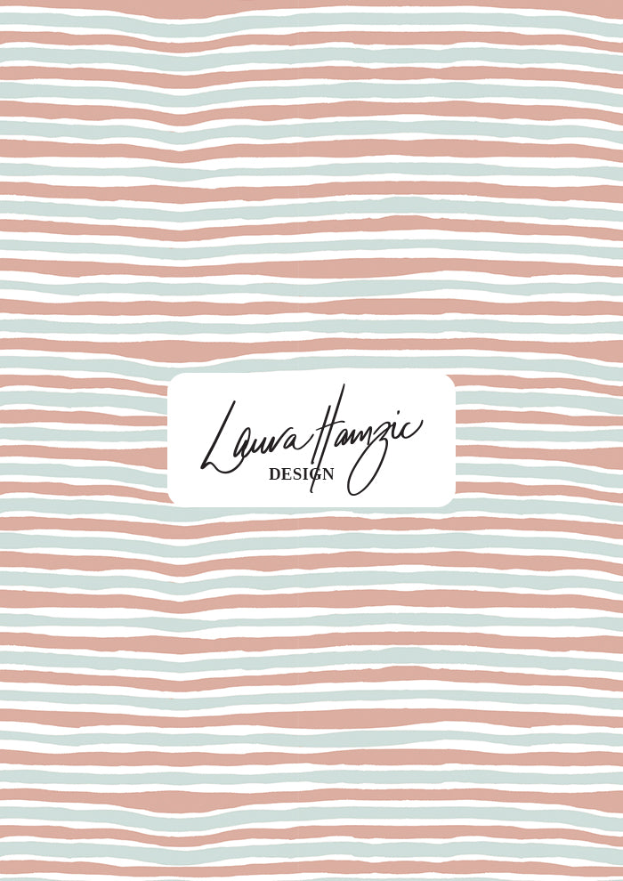 Bush Blush Stripe at medium scale, soft, wavy lines in pastel pink and mint, suited to textiles and homewares.