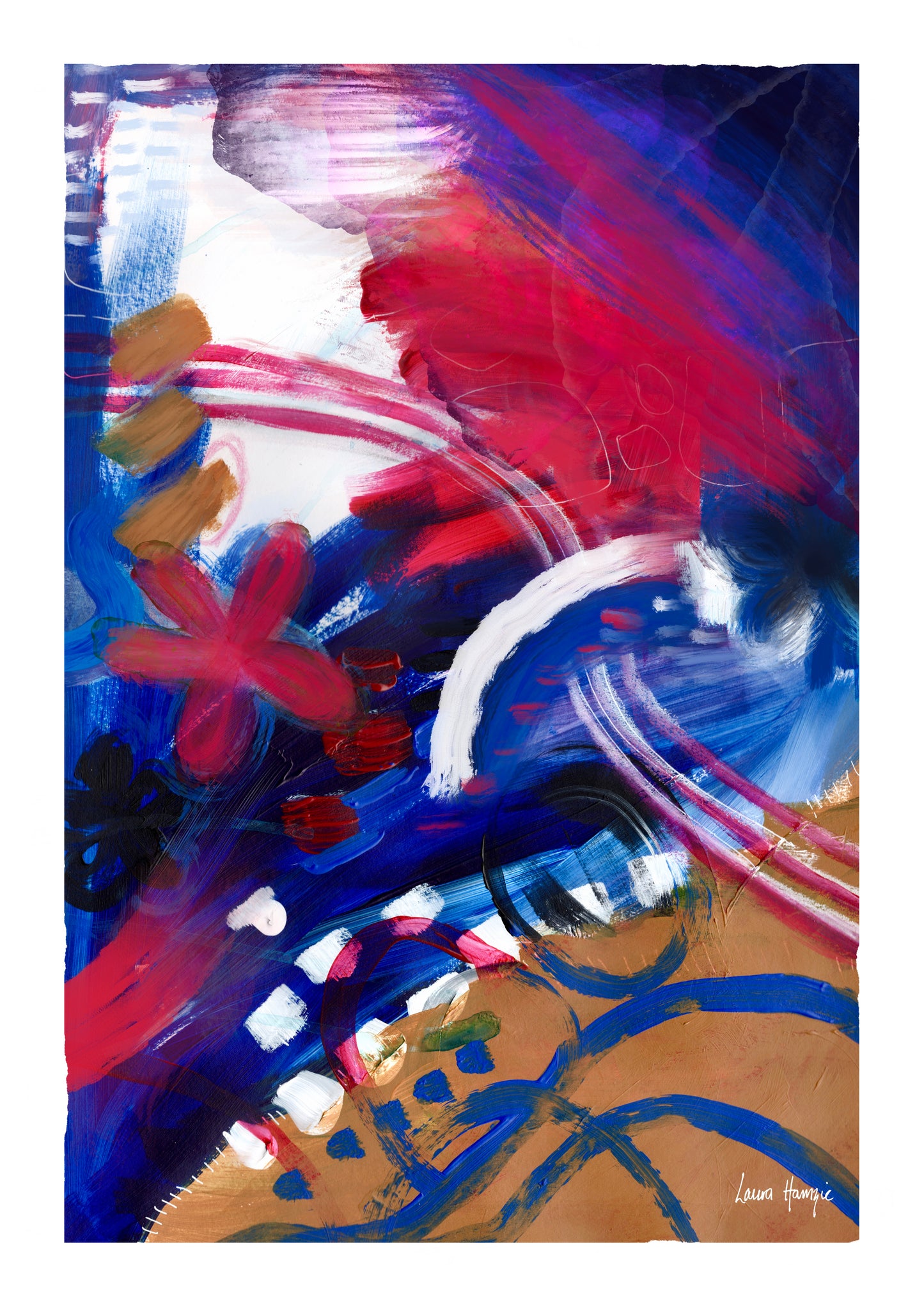 Acrylic Abstract painting using bold colours and painterly brushstrokes - by Laura Hamzic Australian Artist