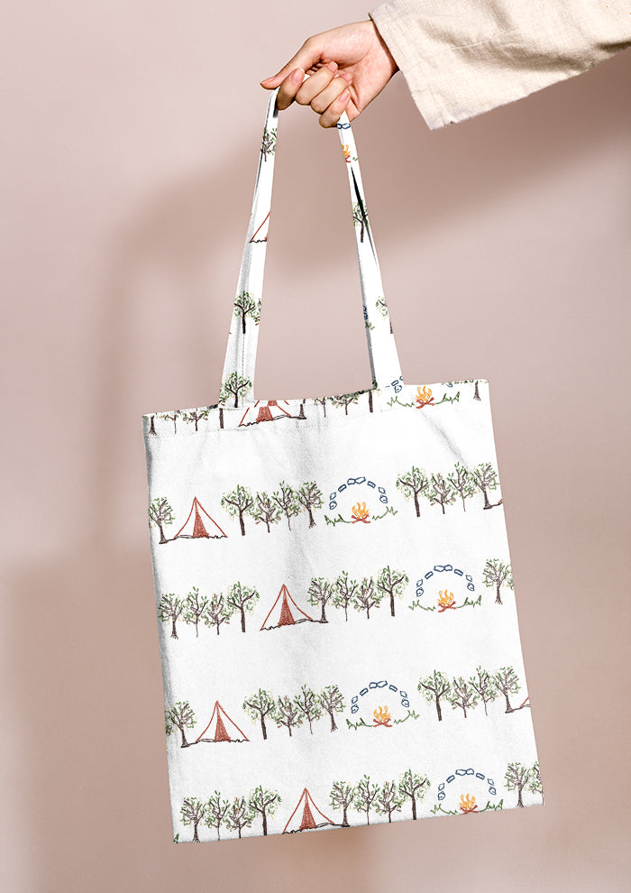 Tote bag mockup showcasing the Campfire Nights pattern by Laura Hamzic, Australian surface pattern designer