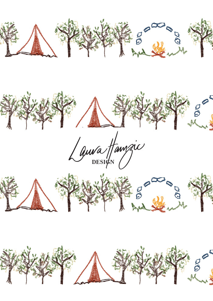 Large-scale Campfire Nights pattern by Laura Hamzic, Australian surface pattern designer