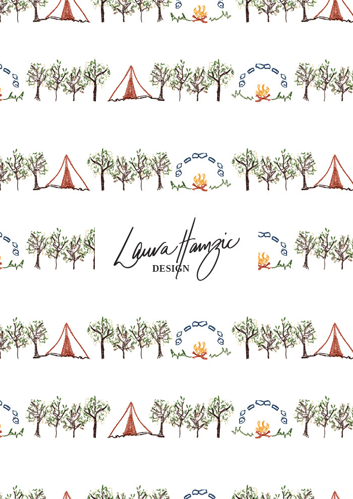 Medium-scale Campfire Nights pattern by Laura Hamzic, Australian surface pattern designer