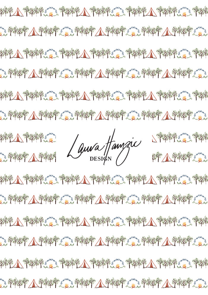Small-scale Campfire Nights pattern by Laura Hamzic, Australian surface pattern designer