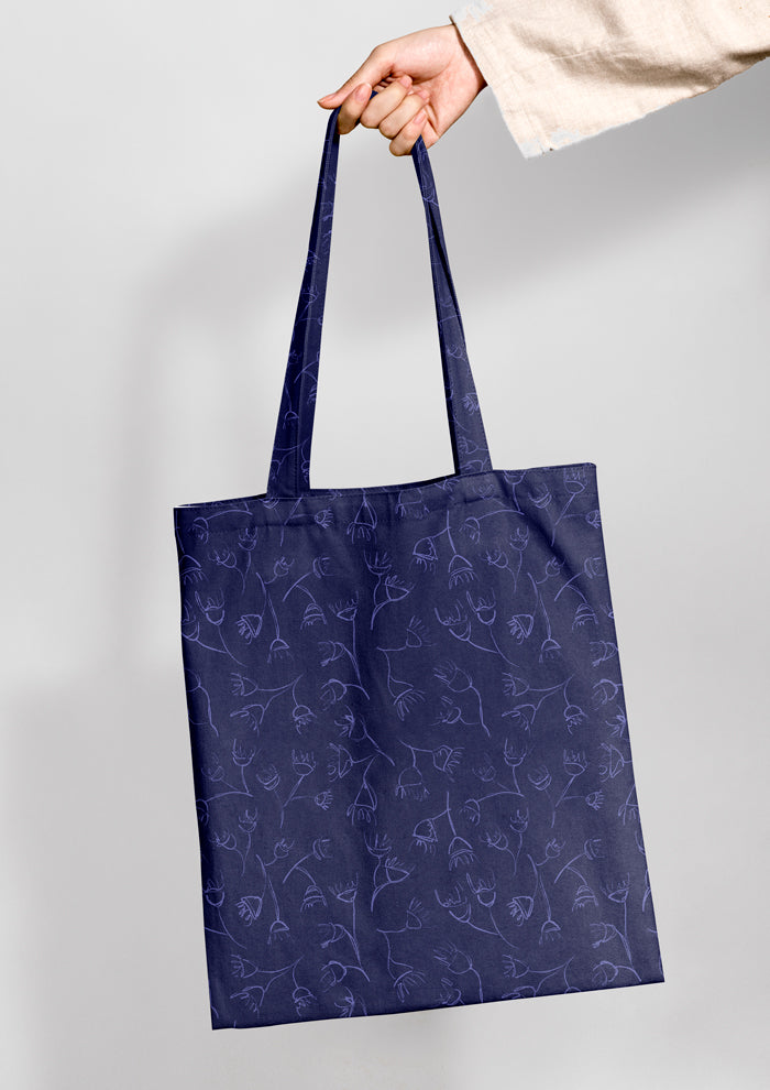 Tote bag with playful cascading eucalypt pattern design by Laura Hamzic - Australian surface pattern designer