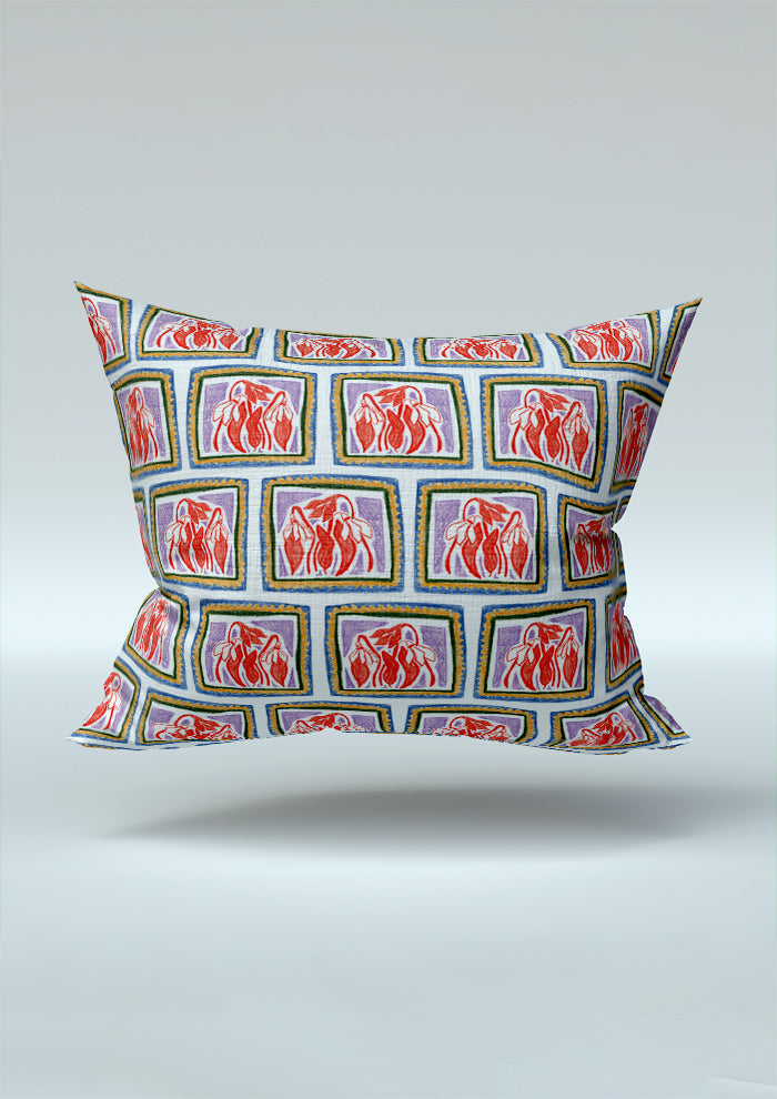 Cushion mockup featuring the Chilli Patch pattern by Laura Hamzic, Australian surface pattern designer