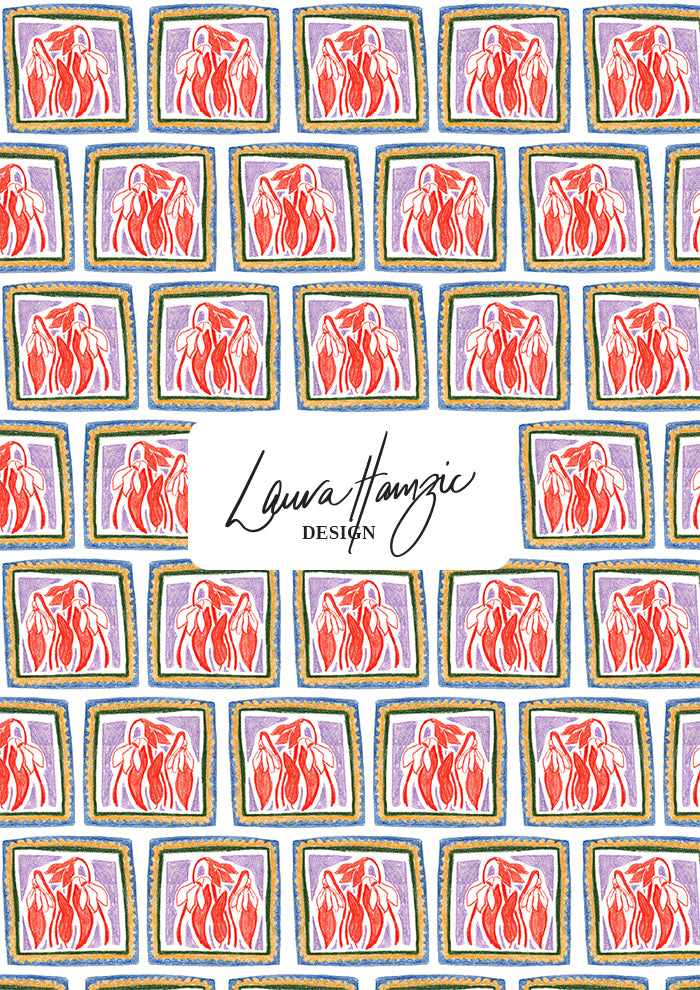 Small-scale Chilli Patch pattern by Laura Hamzic, Australian surface pattern designer