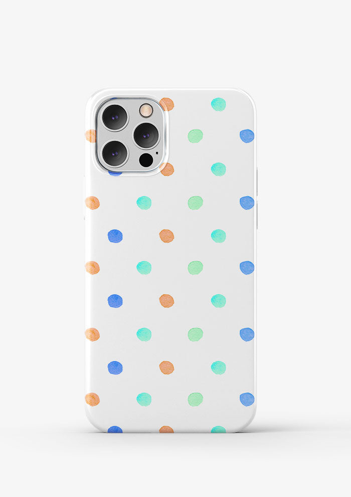 Phone case mockup showcasing the Confetti Spot (Blue