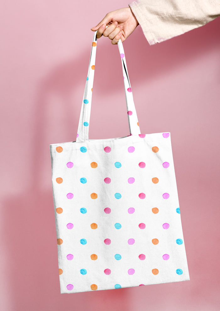 Tote bag mockup showcasing the Confetti Spot (Pink