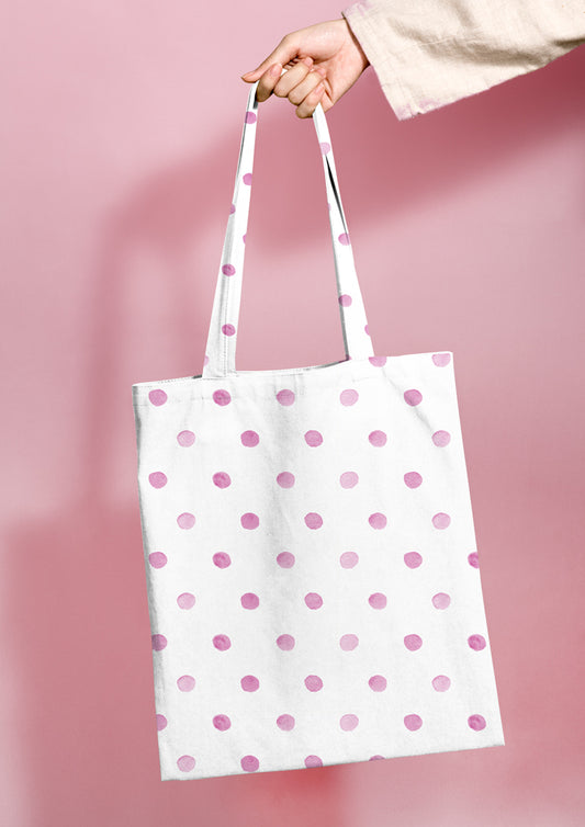 Tote bag mockup featuring the Confetti Spot (Pink) pattern by Laura Hamzic, Australian surface pattern designer
