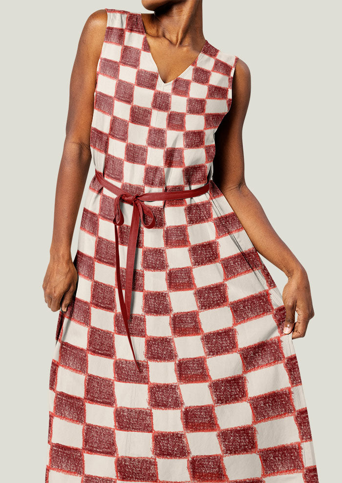 Dress mockup featuring the Country Squares pattern by Laura Hamzic, Australian surface pattern designer