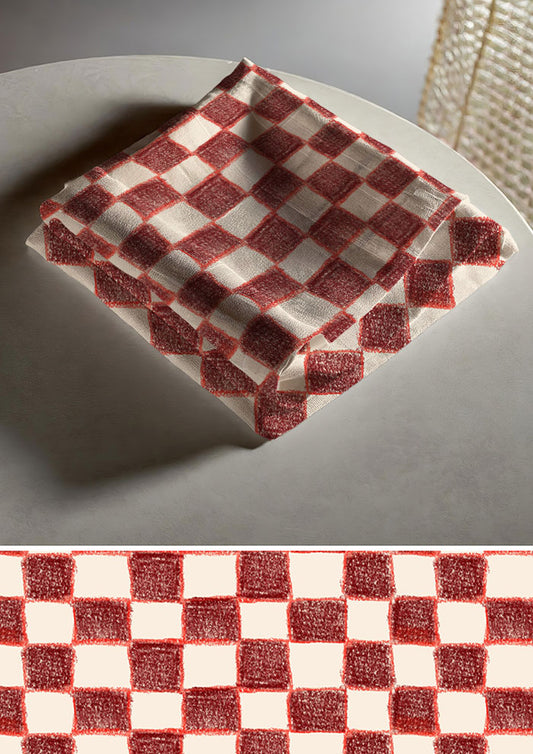 Tea towel mockup featuring the Country Squares pattern by Laura Hamzic, Australian surface pattern designer