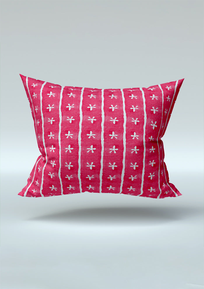 Pink Dancing Daisies pattern on cushion mockup. Pattern design by Laura Hamzic, Australian Artist.