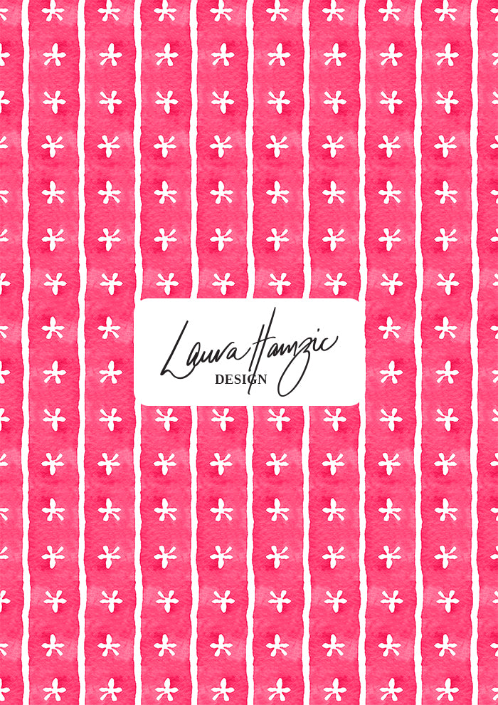 Pink Dancing Daisies - a watercolour stripe pattern by Laura Hamzic - large scale
