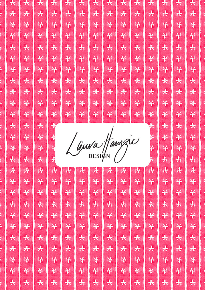 Pink Dancing Daisies stripe pattern, medium scale, for decor. Pattern design by Laura Hamzic, Australian Artist.