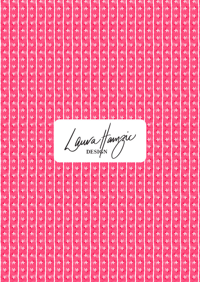 Pink Dancing Daisies stripe pattern, small scale, for fabrics. Pattern design by Laura Hamzic, Australian Artist.
