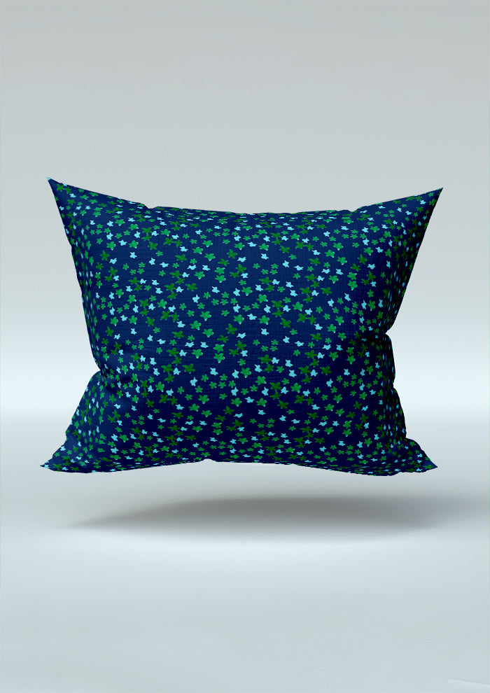 Ditsy Daisy - Cushion featuring Floral pattern design by Laura Hamzic Australian Surface Pattern Designer - Green and Blue on White