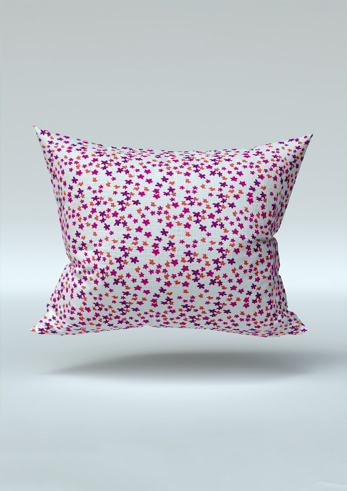 Ditsy Daisy - Cushion featuring Floral pattern design by Laura Hamzic Australian Surface Pattern Designer - Pink and Orange on White