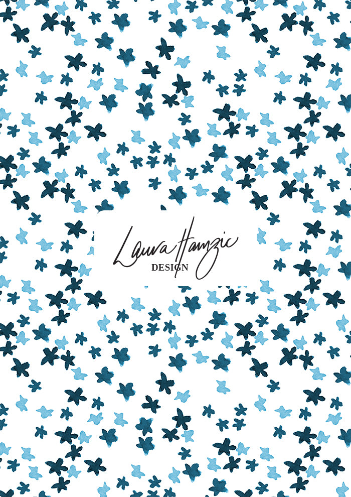 Ditsy Daisy - Floral pattern design by Laura Hamzic Australian Surface Pattern Designer - Denim on White