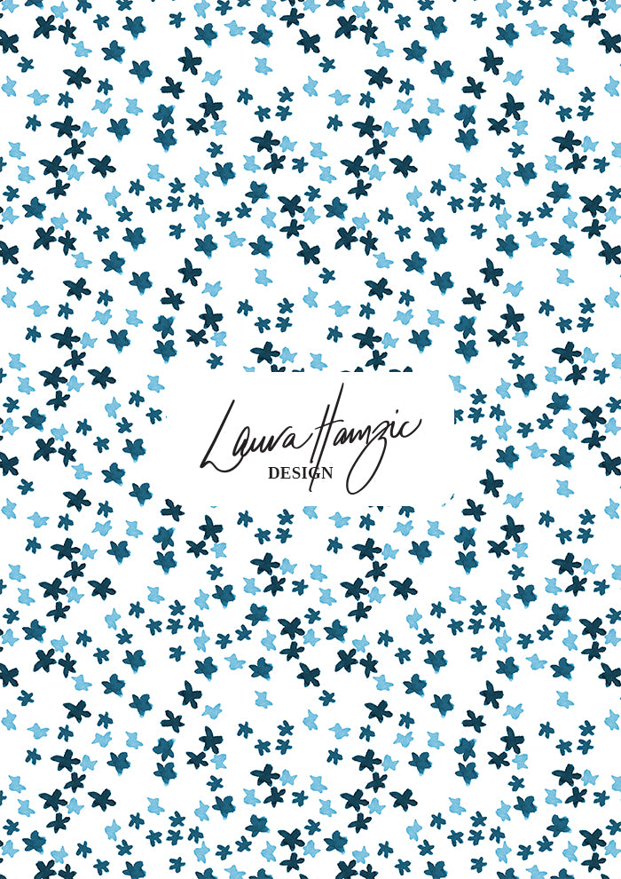 Ditsy Daisy - Floral pattern design by Laura Hamzic Australian Surface Pattern Designer - Denim on White