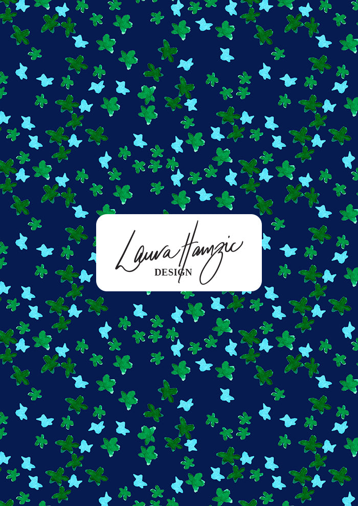 Ditsy Daisy - Floral pattern design by Laura Hamzic Australian Surface Pattern Designer - Green and Blue on White