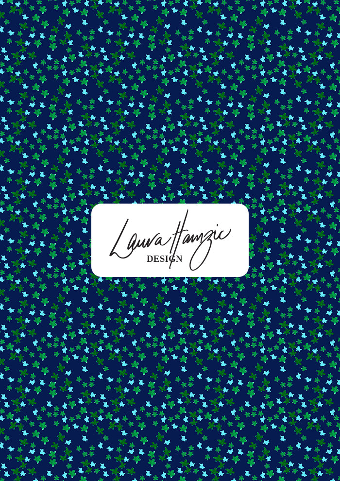 Ditsy Daisy - Floral pattern design by Laura Hamzic Australian Surface Pattern Designer - Green and Blue on White