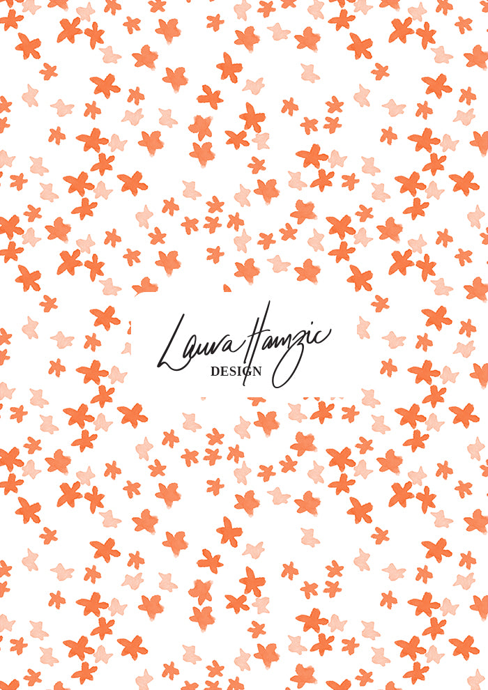 Ditsy Daisy - Floral pattern design by Laura Hamzic Australian Surface Pattern Designer - Orange on White