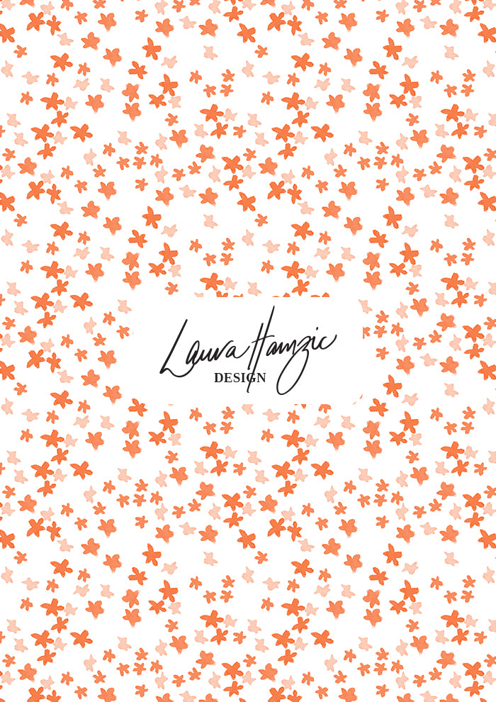 Ditsy Daisy - Floral pattern design by Laura Hamzic Australian Surface Pattern Designer - Orange on White
