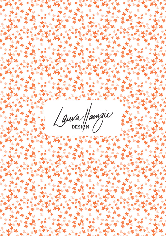 Ditsy Daisy - Floral pattern design by Laura Hamzic Australian Surface Pattern Designer - Orange on White