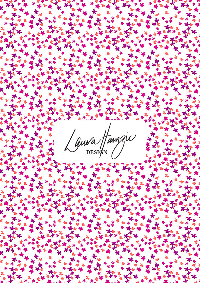 Ditsy Daisy - Floral pattern design by Laura Hamzic Australian Surface Pattern Designer - Pink and Orange on White