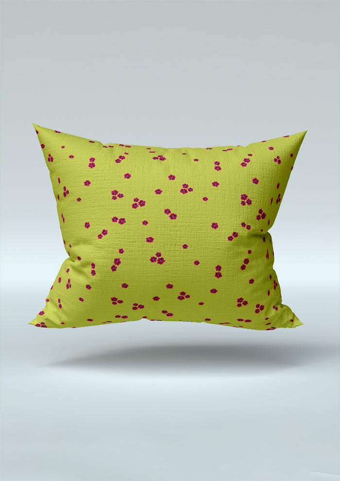 Cushion mockup featuring the Dotty Bloom (Yellow) pattern by Laura Hamzic, Australian surface pattern designer