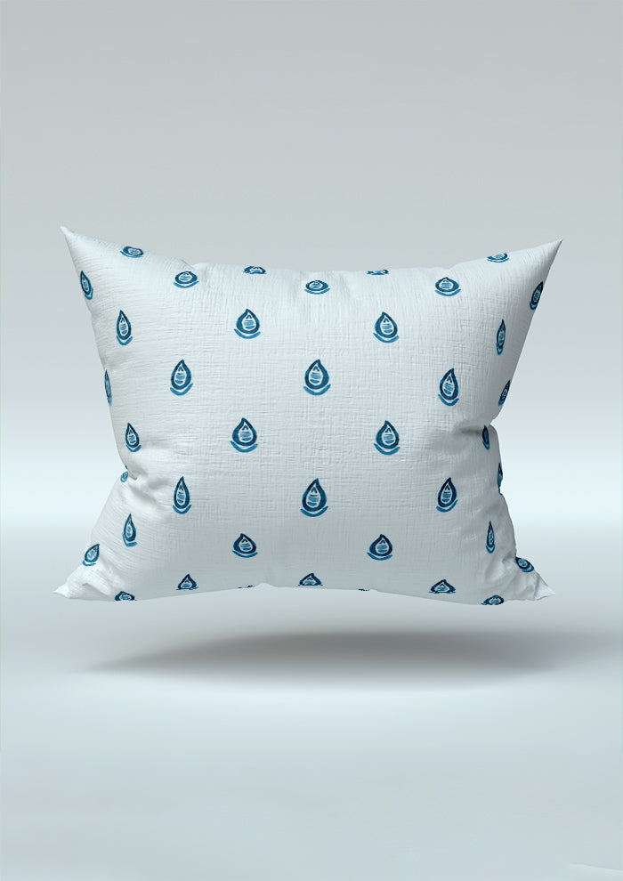 Denim Drip Drop pattern on cushion mockup. Pattern design by Laura Hamzic, Australian Artist.