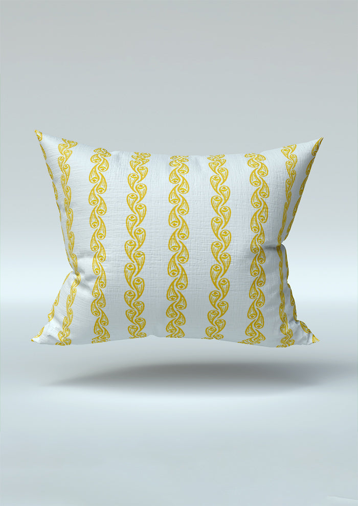 Yellow Droplet Drift pattern on cushion mockup. Pattern design by Laura Hamzic, Australian Artist.