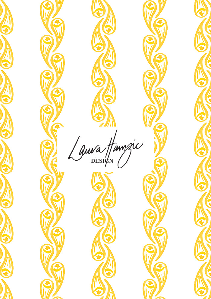 Yellow Droplet Drift watercolour stripe pattern, large scale, for textiles. Pattern design by Laura Hamzic, Australian Artist.
