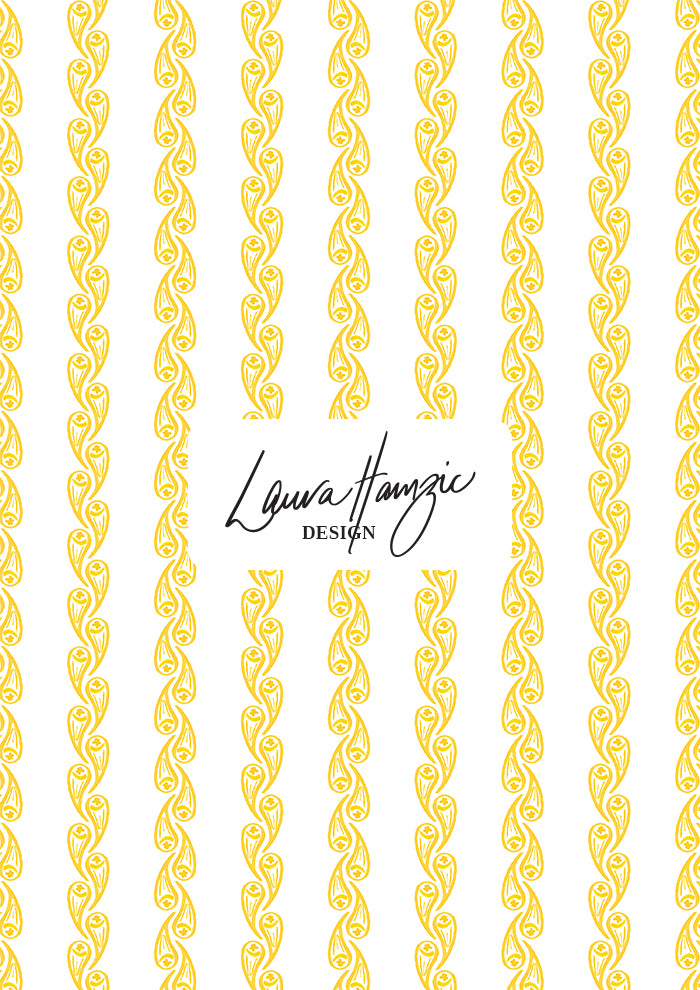Yellow Droplet Drift watercolour stripe pattern, medium scale, for decor. Pattern design by Laura Hamzic, Australian Artist.