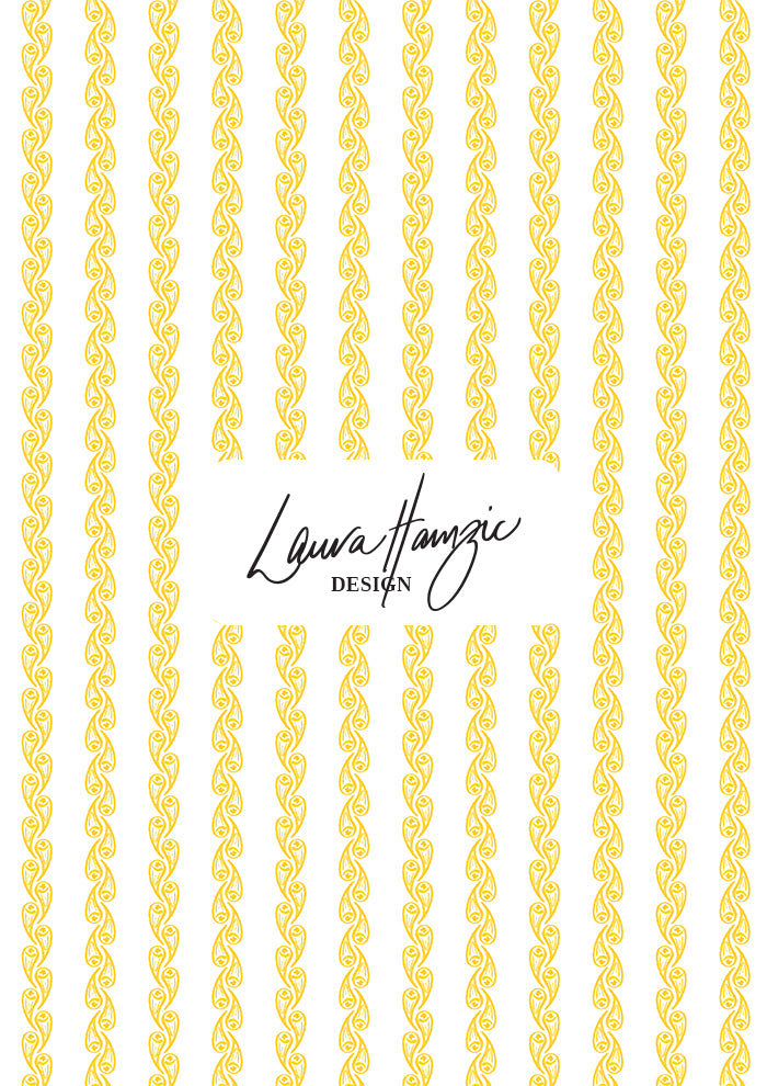 Yellow Droplet Drift watercolour stripe pattern, small scale, for fabrics. Pattern design by Laura Hamzic, Australian Artist.