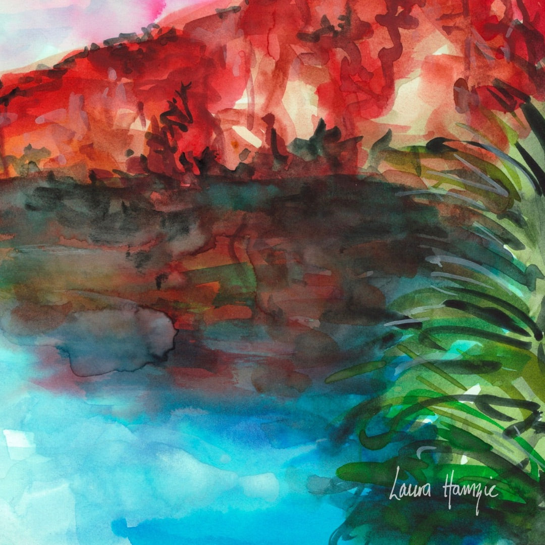 Watercolour art print of an Australian Landscape - Edith Falls, Northern Territory, hand-painted by Laura Hamzic.