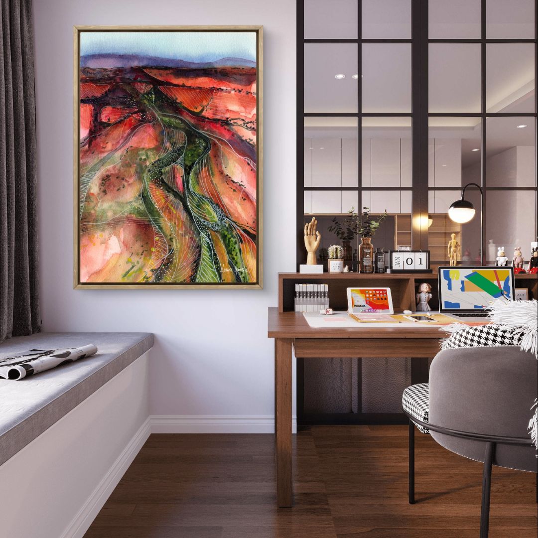 Watercolour art print of an Australian Landscape - Desert Flow, hand-painted by Laura Hamzic.